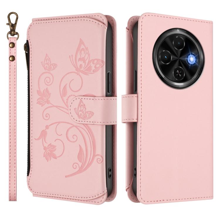 For Tecno Spark 30C 4G Butterfly Love Flower Multi-card Zipper Wallet Leather Phone Case