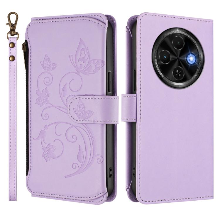 For Tecno Spark 30C 4G Butterfly Love Flower Multi-card Zipper Wallet Leather Phone Case