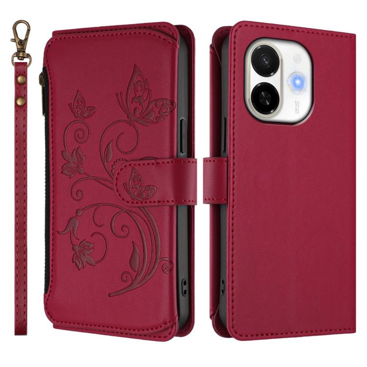 For Tecno Spark 30C 5G / Pop 9 5G Butterfly Love Flower Multi-card Zipper Wallet Leather Phone Case