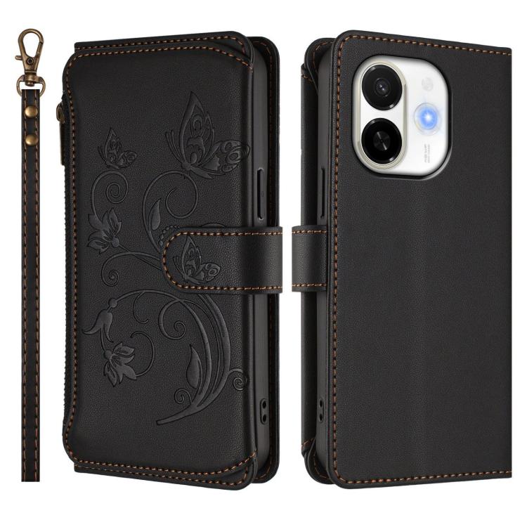 For Tecno Spark 30C 5G / Pop 9 5G Butterfly Love Flower Multi-card Zipper Wallet Leather Phone Case