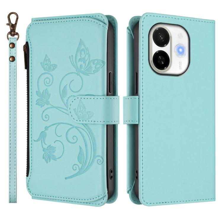 For Tecno Spark 30C 5G / Pop 9 5G Butterfly Love Flower Multi-card Zipper Wallet Leather Phone Case