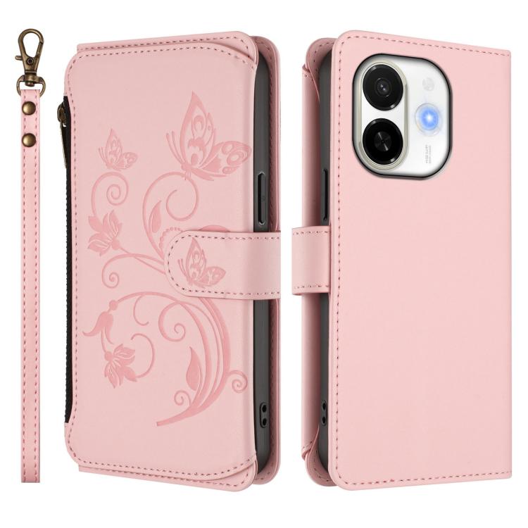 For Tecno Spark 30C 5G / Pop 9 5G Butterfly Love Flower Multi-card Zipper Wallet Leather Phone Case