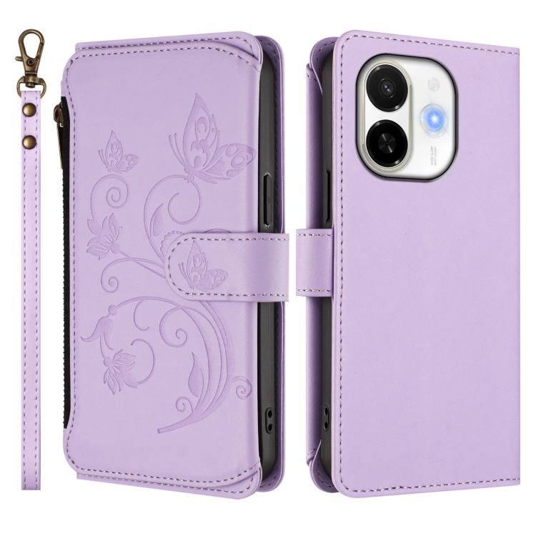 For Tecno Spark 30C 5G / Pop 9 5G Butterfly Love Flower Multi-card Zipper Wallet Leather Phone Case