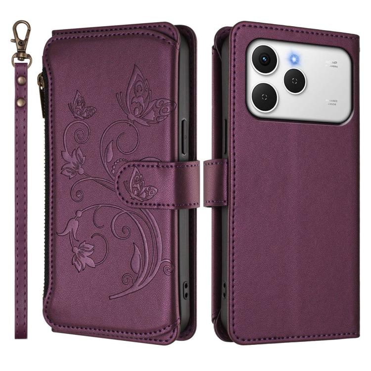 For Tecno Spark 40 4G Butterfly Love Flower Multi-card Zipper Wallet Leather Phone Case