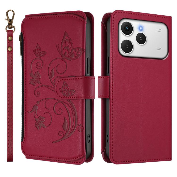For Tecno Spark 40 4G Butterfly Love Flower Multi-card Zipper Wallet Leather Phone Case