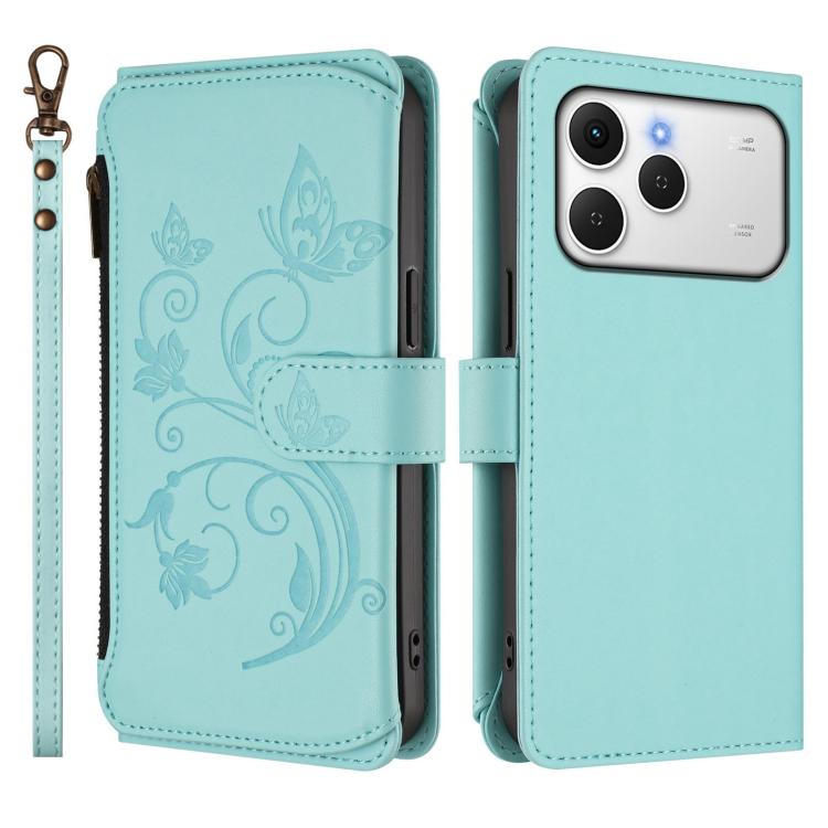 For Tecno Spark 40 4G Butterfly Love Flower Multi-card Zipper Wallet Leather Phone Case