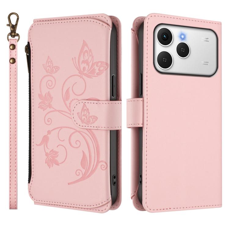 For Tecno Spark 40 4G Butterfly Love Flower Multi-card Zipper Wallet Leather Phone Case