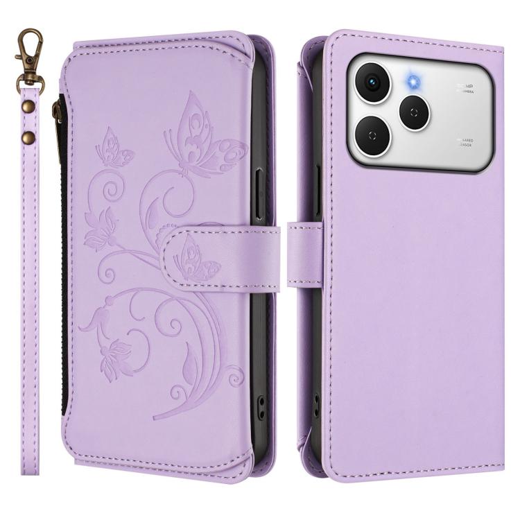 For Tecno Spark 40 4G Butterfly Love Flower Multi-card Zipper Wallet Leather Phone Case