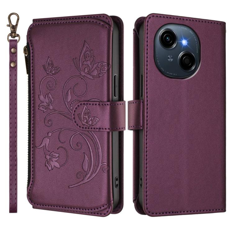 For Tecno Spark GO 2025 / 1S Butterfly Love Flower Multi-card Zipper Wallet Leather Phone Case