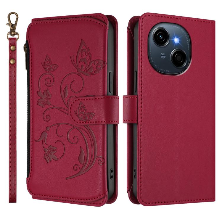 For Tecno Spark GO 2025 / 1S Butterfly Love Flower Multi-card Zipper Wallet Leather Phone Case