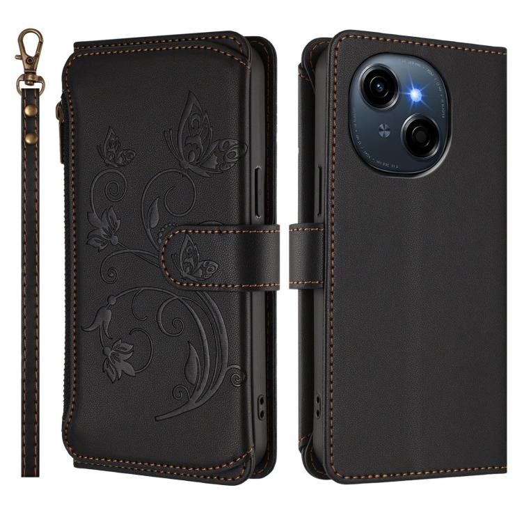 For Tecno Spark GO 2025 / 1S Butterfly Love Flower Multi-card Zipper Wallet Leather Phone Case