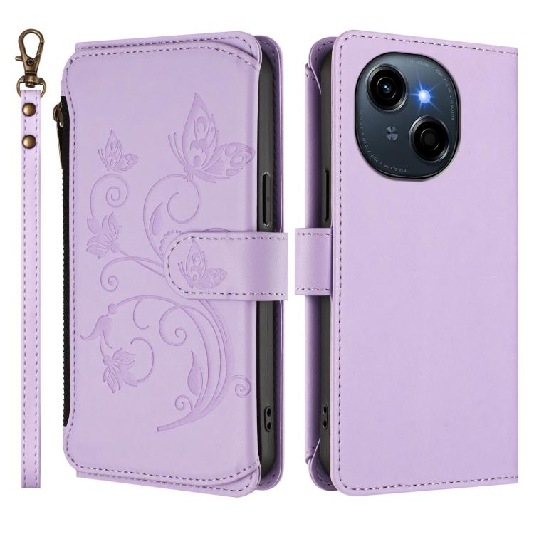 For Tecno Spark GO 2025 / 1S Butterfly Love Flower Multi-card Zipper Wallet Leather Phone Case