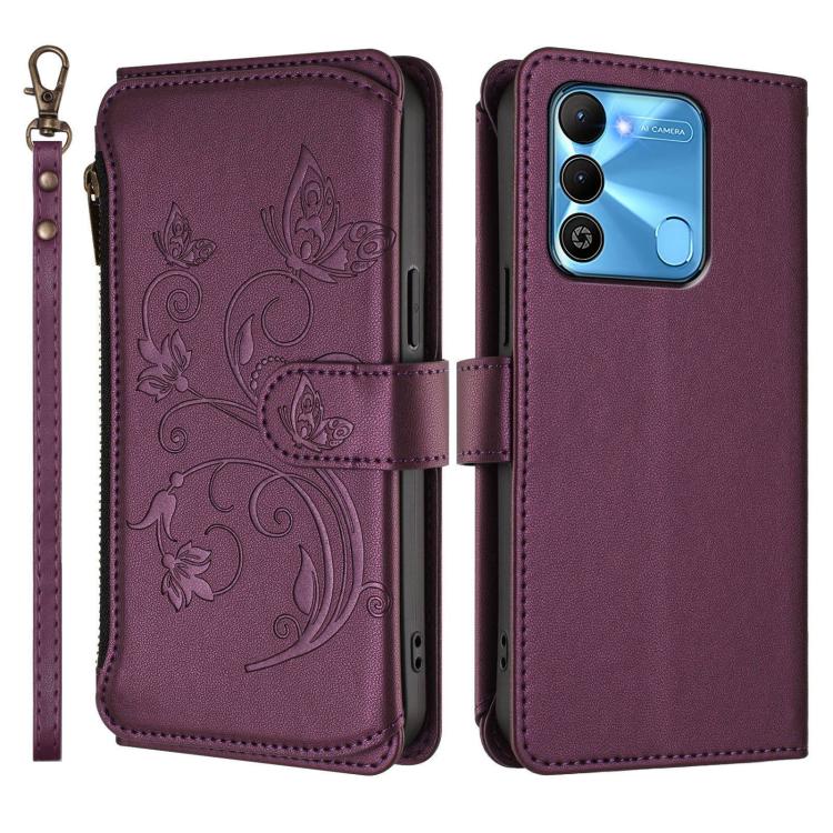 For Tecno Spark GO 2022 / 8C / 9 Butterfly Love Flower Multi-card Zipper Wallet Leather Phone Case