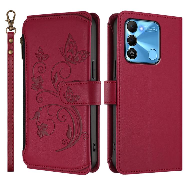 For Tecno Spark GO 2022 / 8C / 9 Butterfly Love Flower Multi-card Zipper Wallet Leather Phone Case