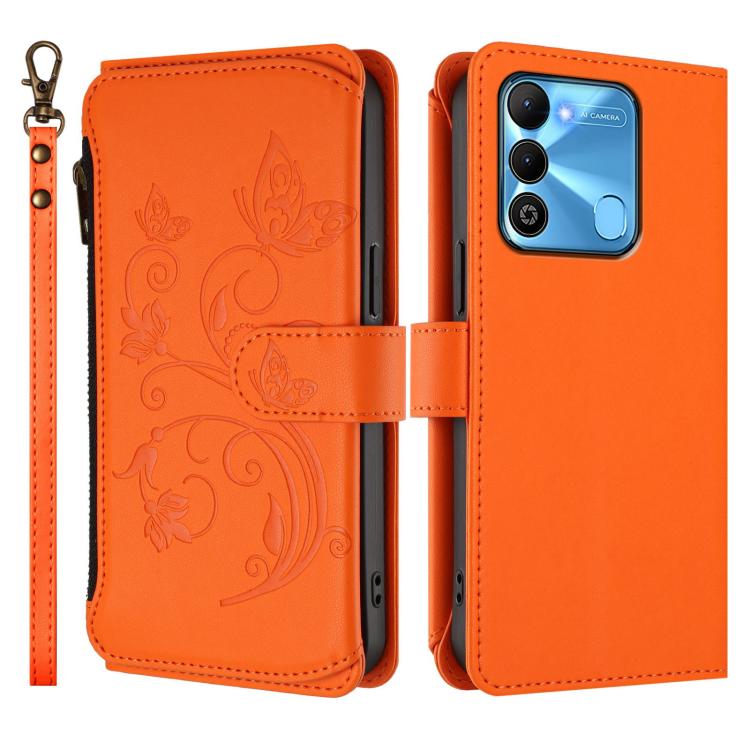 For Tecno Spark GO 2022 / 8C / 9 Butterfly Love Flower Multi-card Zipper Wallet Leather Phone Case