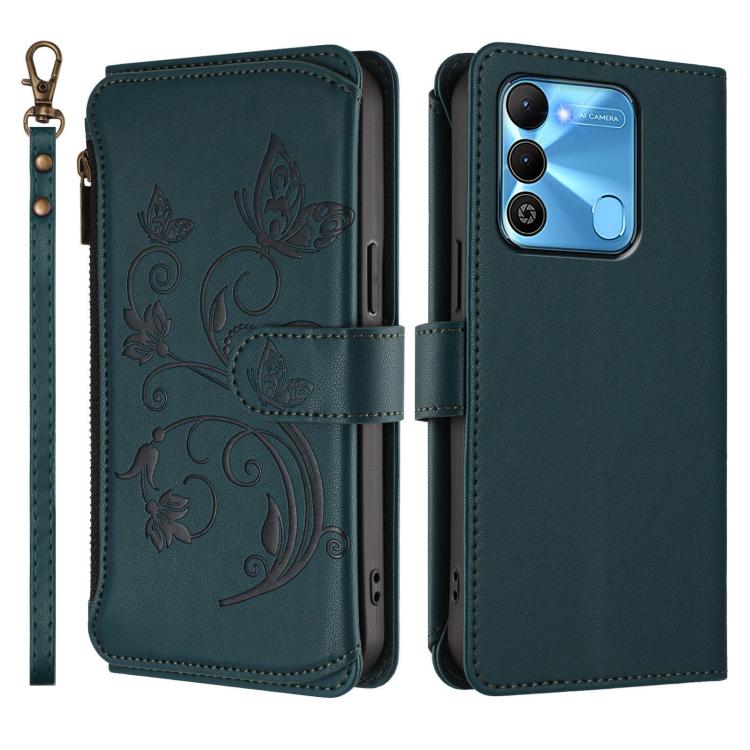 For Tecno Spark GO 2022 / 8C / 9 Butterfly Love Flower Multi-card Zipper Wallet Leather Phone Case