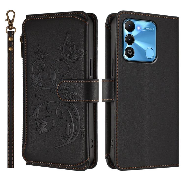 For Tecno Spark GO 2022 / 8C / 9 Butterfly Love Flower Multi-card Zipper Wallet Leather Phone Case