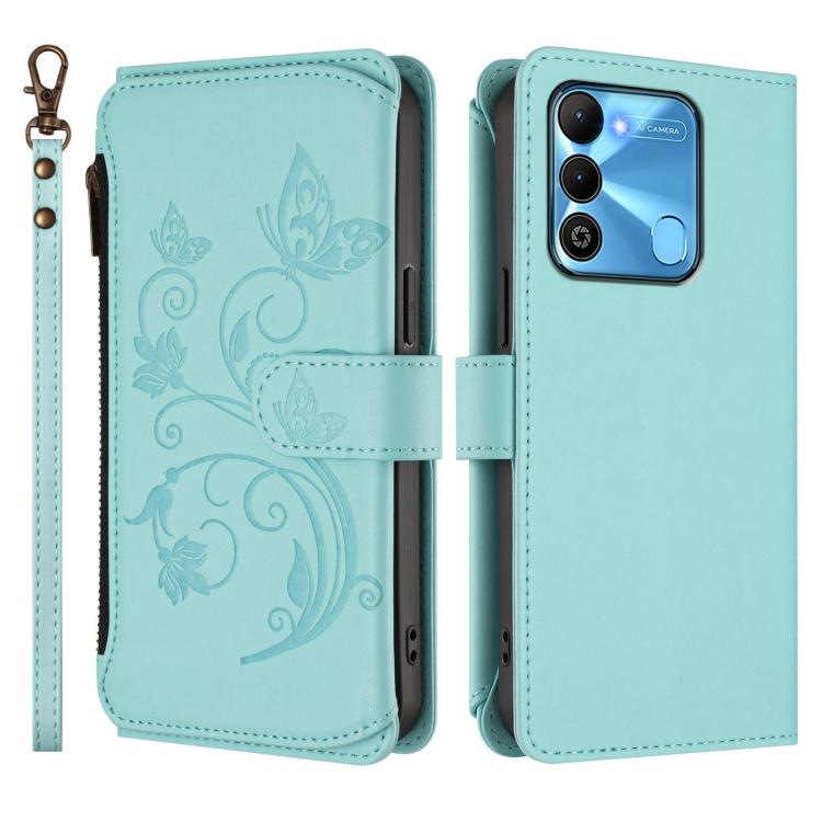 For Tecno Spark GO 2022 / 8C / 9 Butterfly Love Flower Multi-card Zipper Wallet Leather Phone Case
