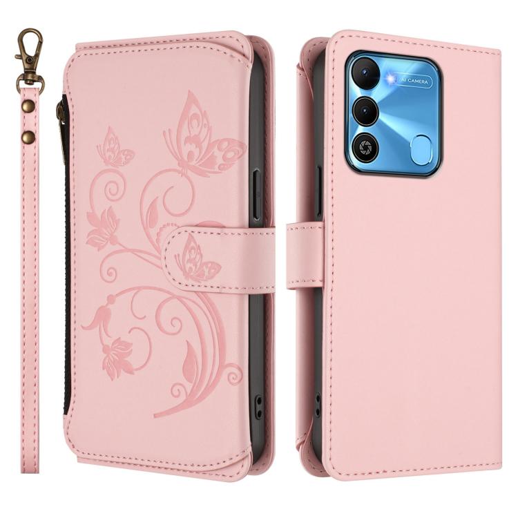 For Tecno Spark GO 2022 / 8C / 9 Butterfly Love Flower Multi-card Zipper Wallet Leather Phone Case