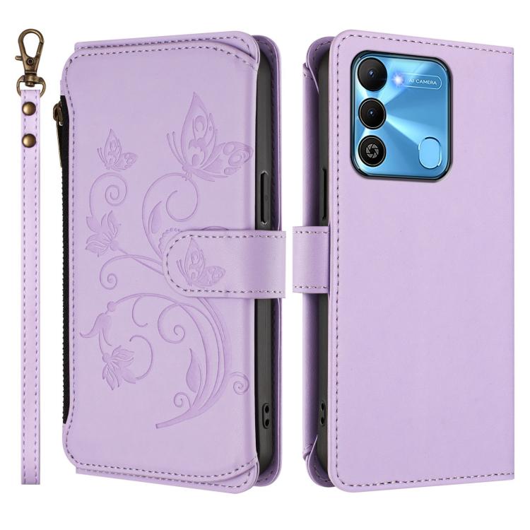 For Tecno Spark GO 2022 / 8C / 9 Butterfly Love Flower Multi-card Zipper Wallet Leather Phone Case