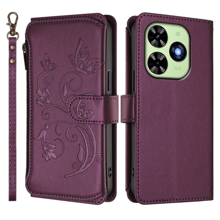 For Tecno Spark GO 2024 4G / 20 4G Butterfly Love Flower Multi-card Zipper Wallet Leather Phone Case