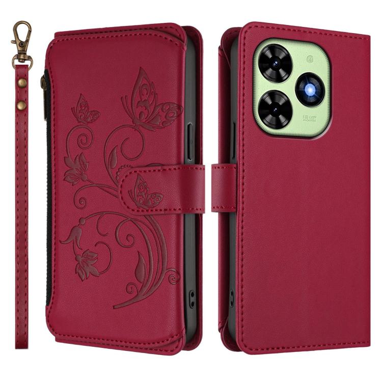 For Tecno Spark GO 2024 4G / 20 4G Butterfly Love Flower Multi-card Zipper Wallet Leather Phone Case