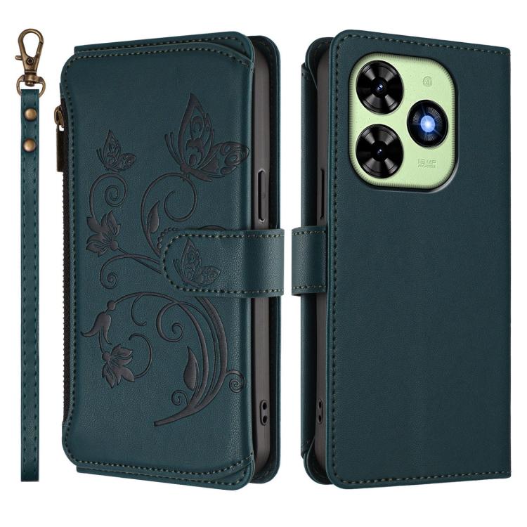 For Tecno Spark GO 2024 4G / 20 4G Butterfly Love Flower Multi-card Zipper Wallet Leather Phone Case