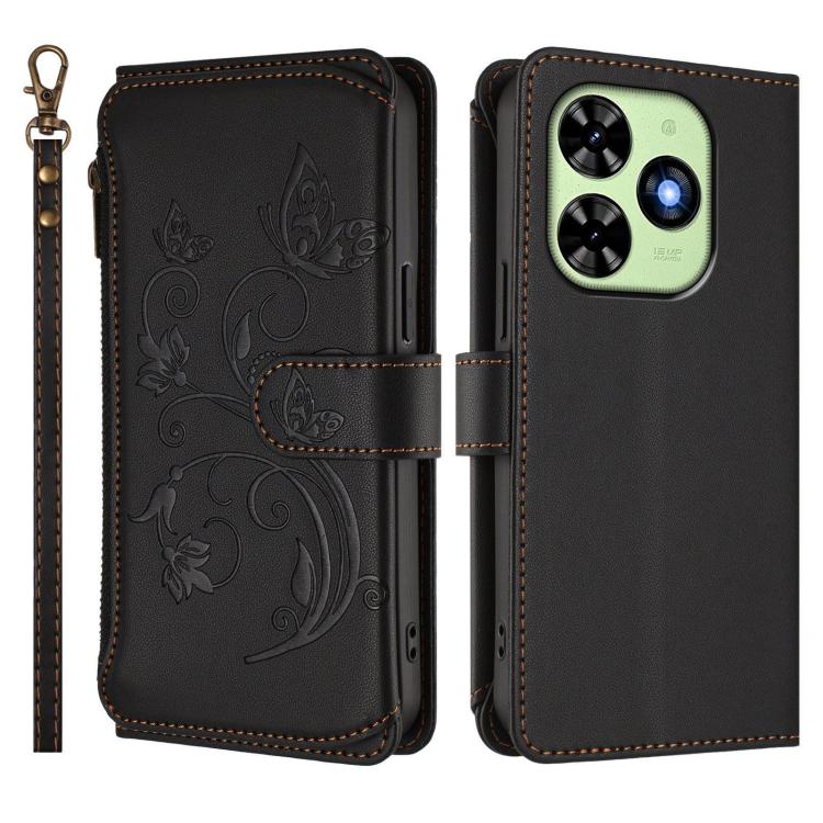 For Tecno Spark GO 2024 4G / 20 4G Butterfly Love Flower Multi-card Zipper Wallet Leather Phone Case
