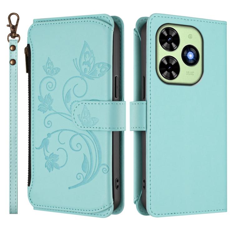 For Tecno Spark GO 2024 4G / 20 4G Butterfly Love Flower Multi-card Zipper Wallet Leather Phone Case