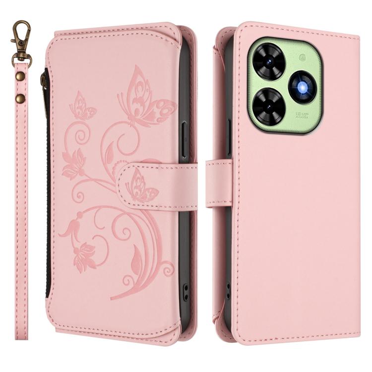 For Tecno Spark GO 2024 4G / 20 4G Butterfly Love Flower Multi-card Zipper Wallet Leather Phone Case