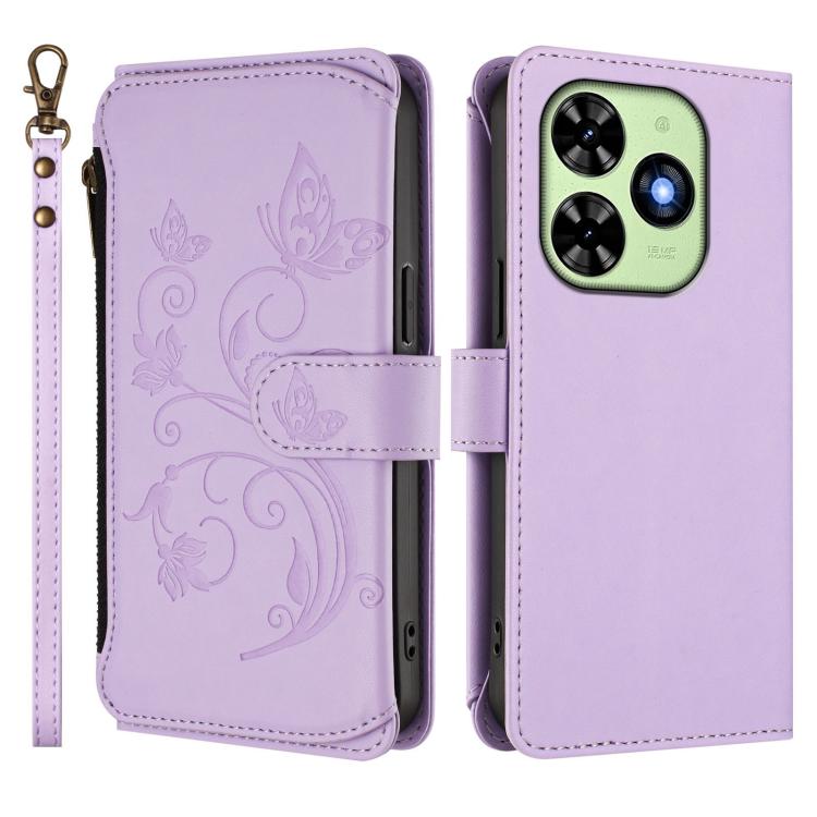 For Tecno Spark GO 2024 4G / 20 4G Butterfly Love Flower Multi-card Zipper Wallet Leather Phone Case