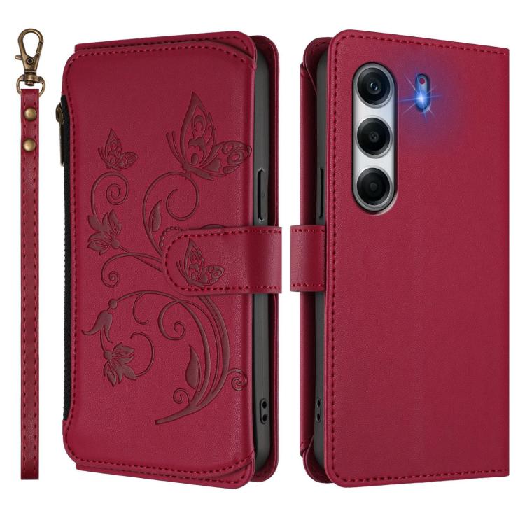 For Tecno Camon 40 Pro 4G Butterfly Love Flower Multi-card Zipper Wallet Leather Phone Case