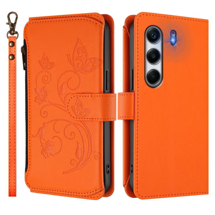 For Tecno Camon 40 Pro 4G Butterfly Love Flower Multi-card Zipper Wallet Leather Phone Case