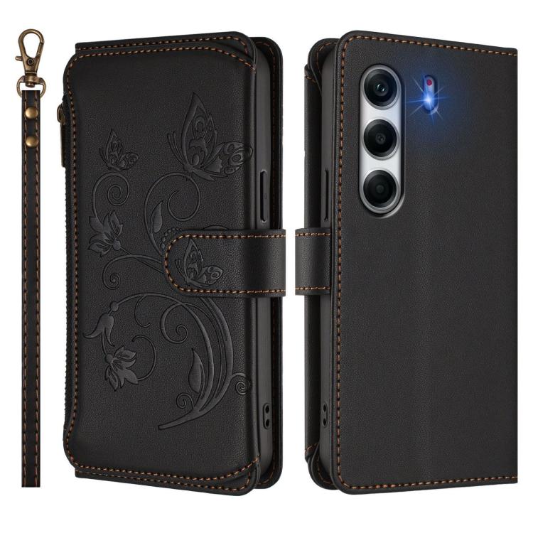 For Tecno Camon 40 Pro 4G Butterfly Love Flower Multi-card Zipper Wallet Leather Phone Case