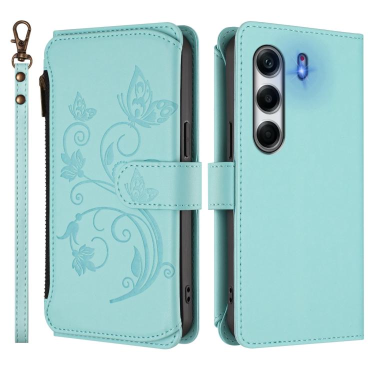 For Tecno Camon 40 Pro 4G Butterfly Love Flower Multi-card Zipper Wallet Leather Phone Case