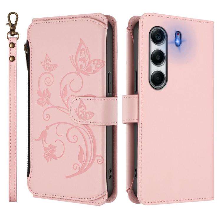 For Tecno Camon 40 Pro 4G Butterfly Love Flower Multi-card Zipper Wallet Leather Phone Case
