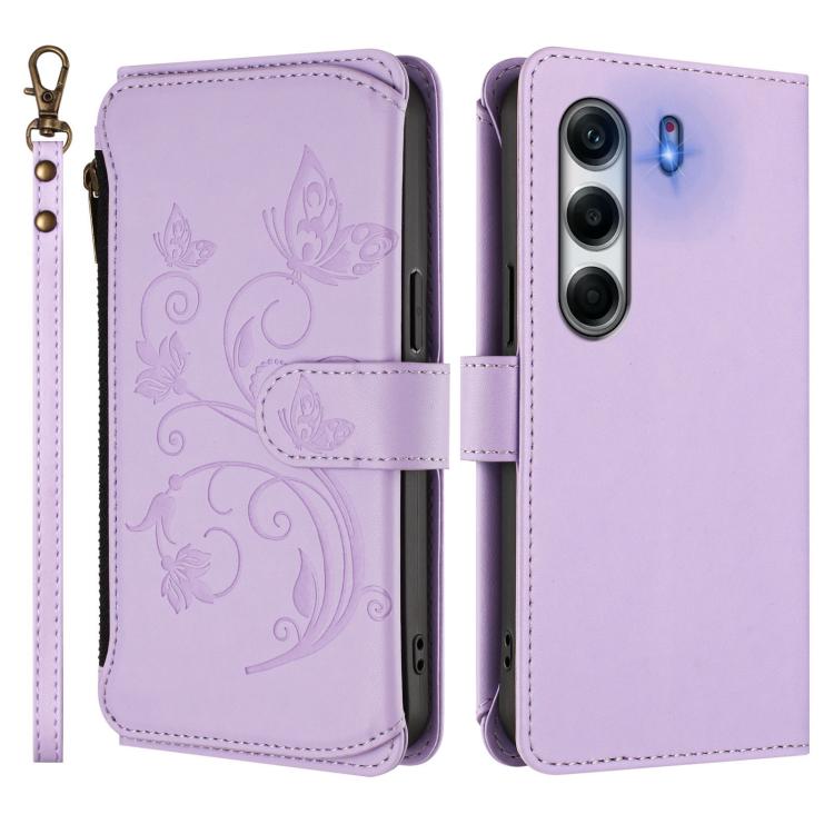 For Tecno Camon 40 Pro 4G Butterfly Love Flower Multi-card Zipper Wallet Leather Phone Case