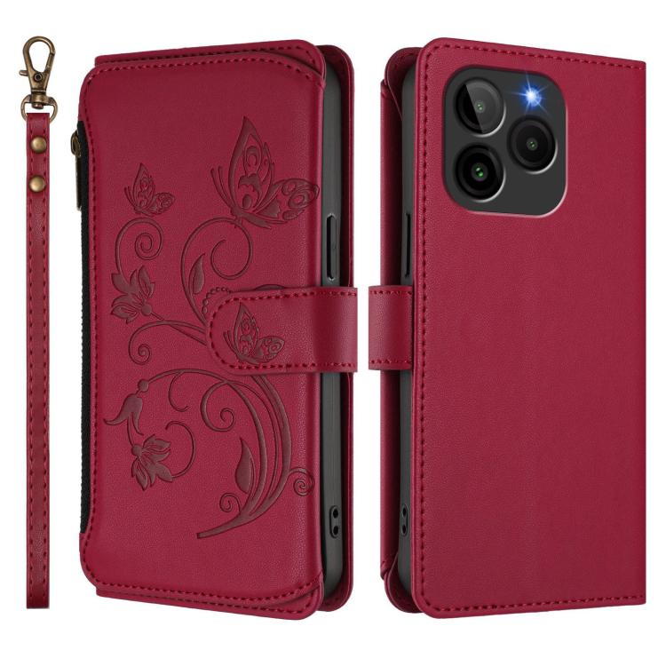 For BLU Bold K10 / G54 Butterfly Love Flower Multi-card Zipper Wallet Leather Phone Case