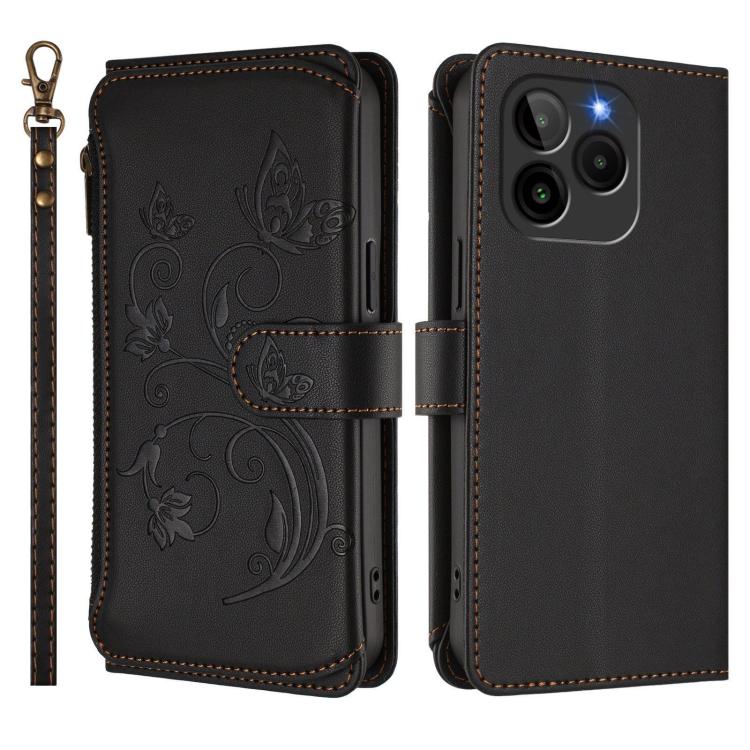 For BLU Bold K10 / G54 Butterfly Love Flower Multi-card Zipper Wallet Leather Phone Case
