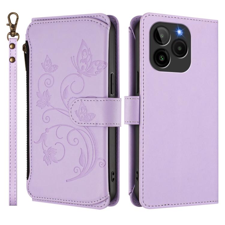 For BLU Bold K10 / G54 Butterfly Love Flower Multi-card Zipper Wallet Leather Phone Case