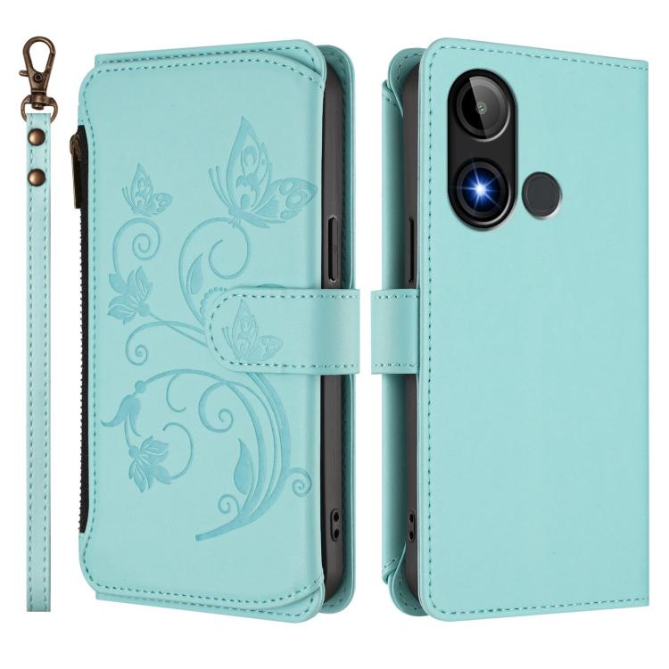 For BLU C9 Butterfly Love Flower Multi-card Zipper Wallet Leather Phone Case