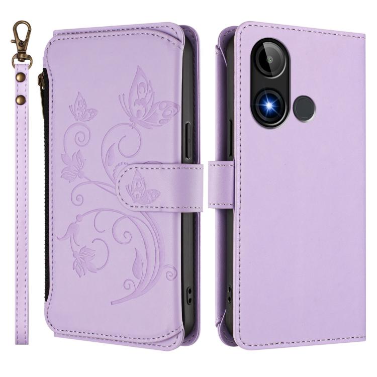 For BLU C9 Butterfly Love Flower Multi-card Zipper Wallet Leather Phone Case