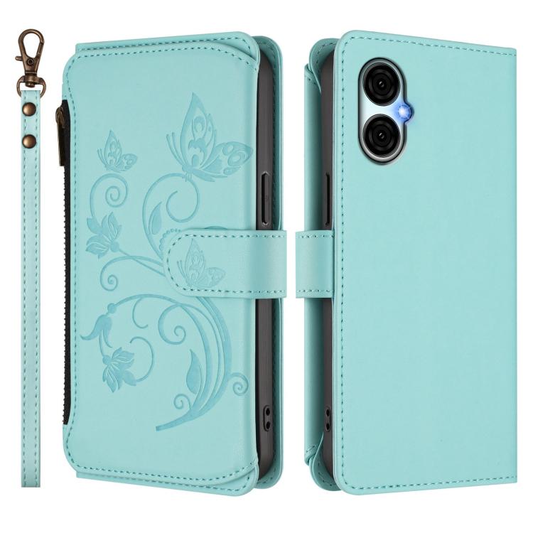 For BLU G53 Butterfly Love Flower Multi-card Zipper Wallet Leather Phone Case