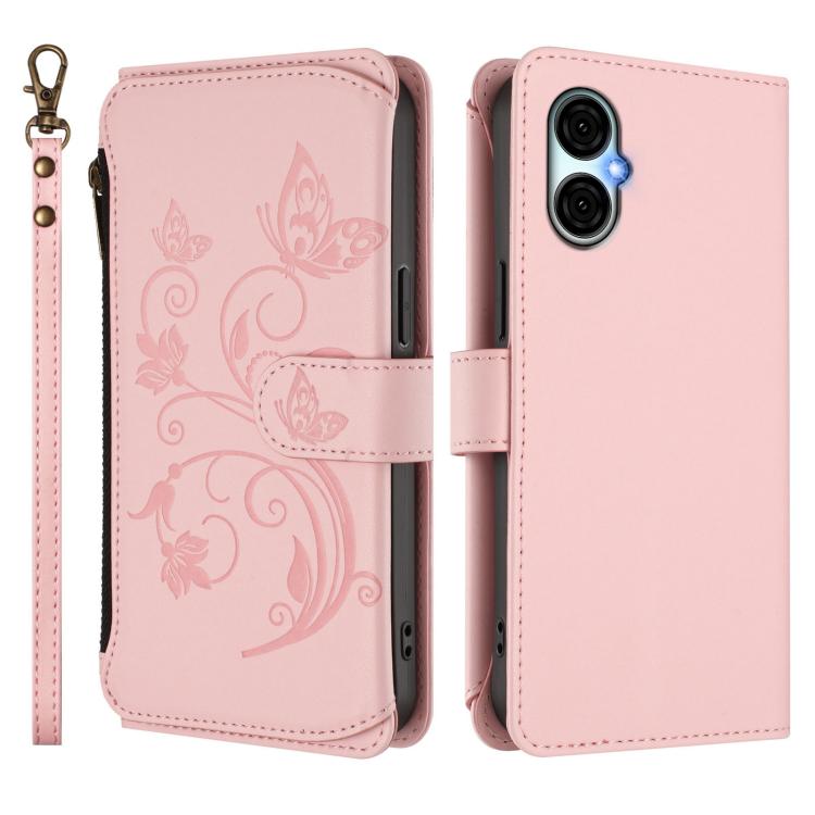 For BLU G53 Butterfly Love Flower Multi-card Zipper Wallet Leather Phone Case