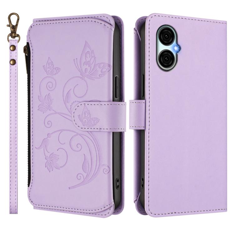 For BLU G53 Butterfly Love Flower Multi-card Zipper Wallet Leather Phone Case