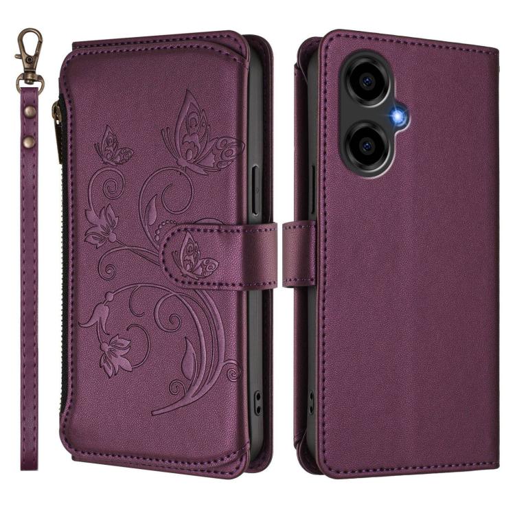 For BLU G64 Butterfly Love Flower Multi-card Zipper Wallet Leather Phone Case