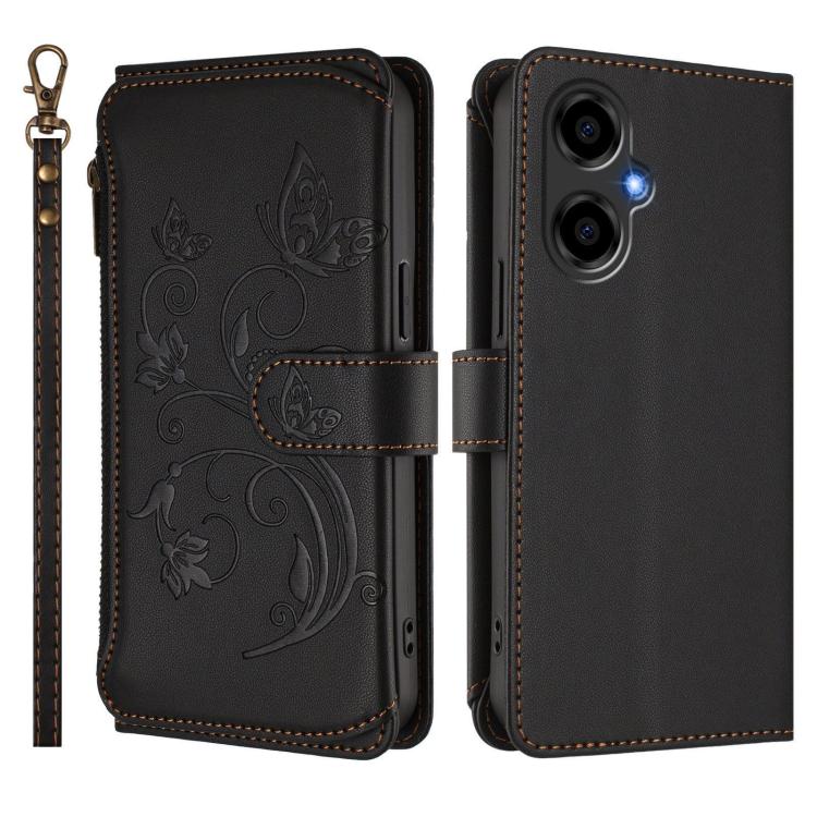 For BLU G64 Butterfly Love Flower Multi-card Zipper Wallet Leather Phone Case