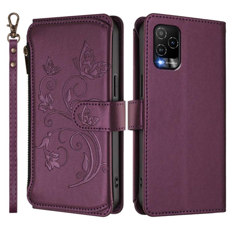 For BLU View 5 Pro Butterfly Love Flower Multi-card Zipper Wallet Leather Phone Case