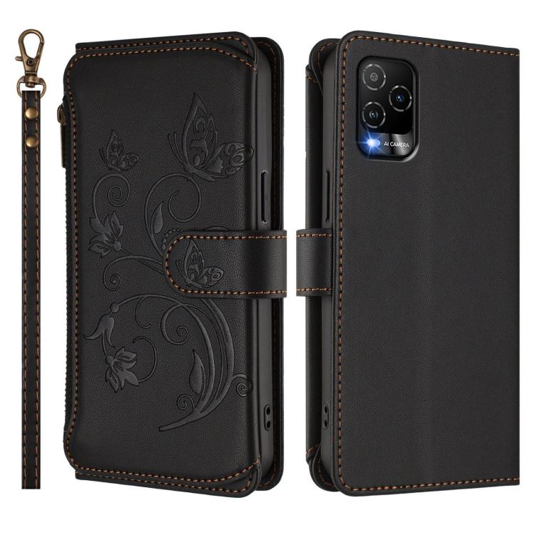 For BLU View 5 Pro Butterfly Love Flower Multi-card Zipper Wallet Leather Phone Case