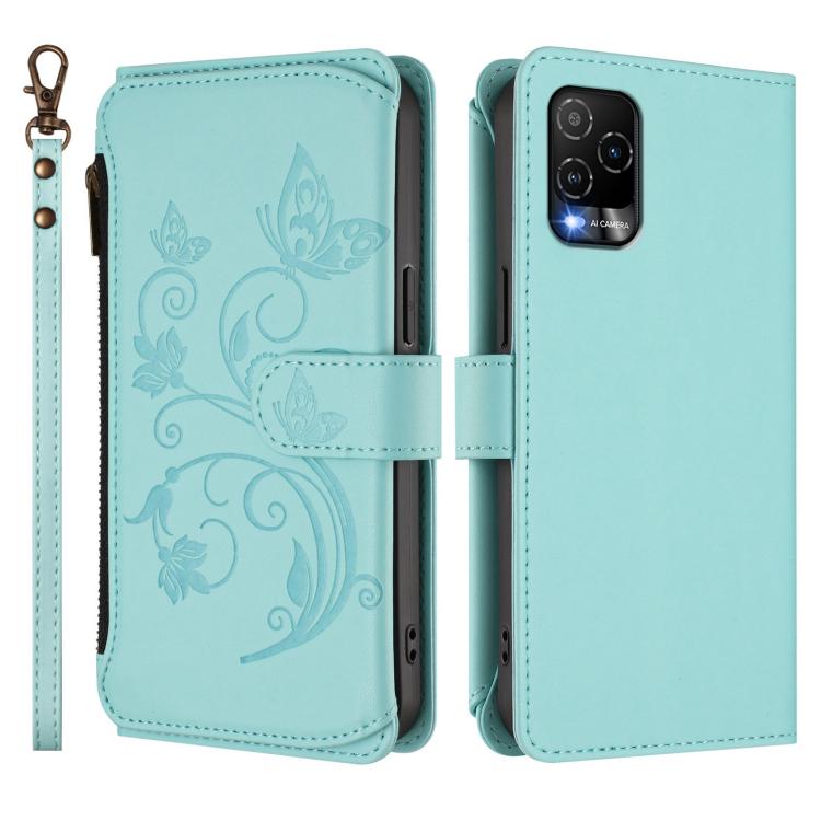 For BLU View 5 Pro Butterfly Love Flower Multi-card Zipper Wallet Leather Phone Case